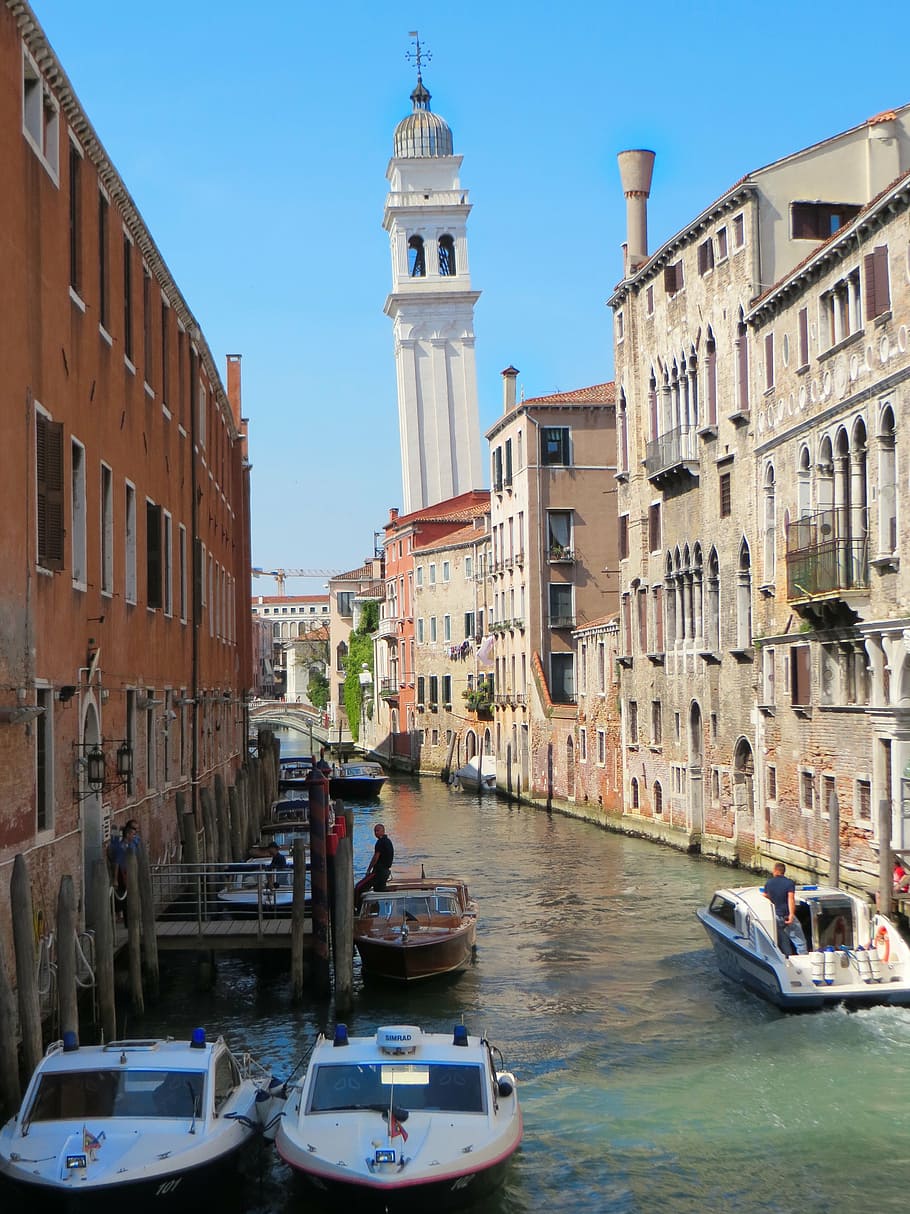 venice, rio, leaning tower, channels, canoes, traffic, building exterior HD wallpaper