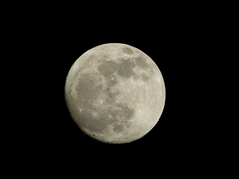 Full Moon, Gray, Crater, Night, Dark Sky, moon surface, nature HD wallpaper