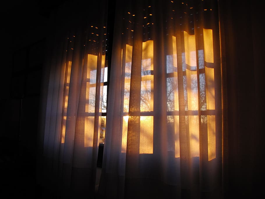 white sheer curtains, Dawn, Window, Sun, Doors, House, catalonia, HD wallpaper