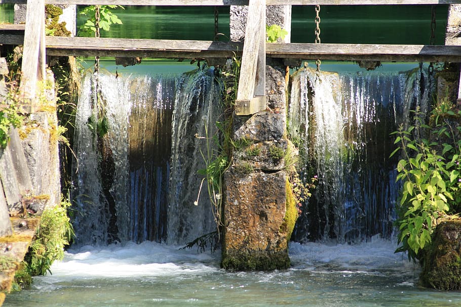 Blautopf, Blaubeuren, Waterfall, Barrage, lock, weir, moss stones