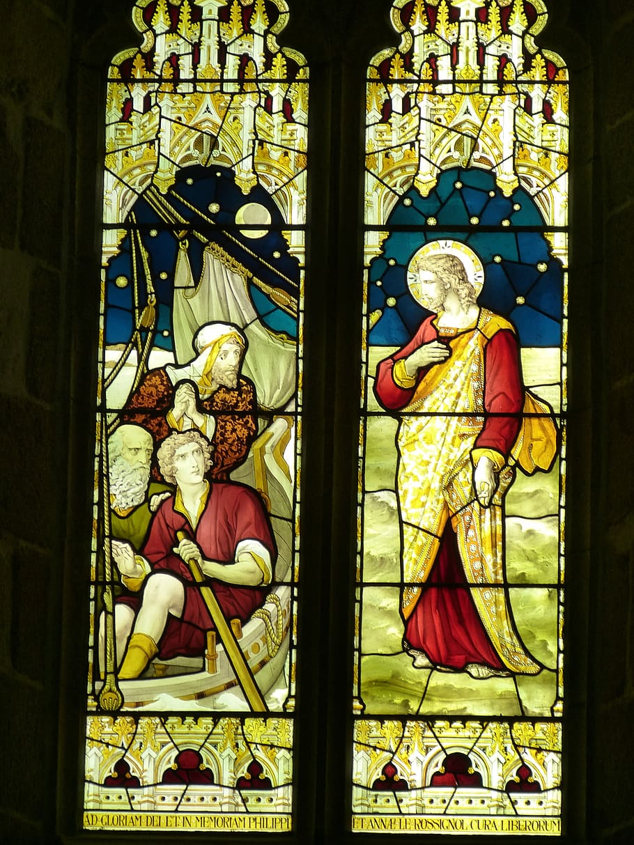 window, church window, evangelists, stained glass, jersey, england, HD wallpaper