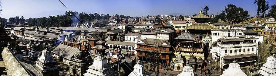 Panorama of the Pashupatinath Temple and buildings in Kathmandu, Nepal, HD wallpaper