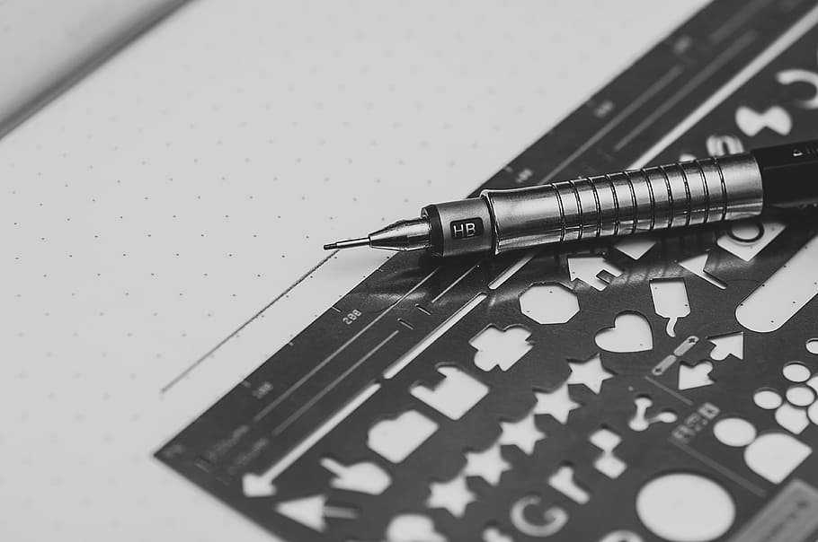 black and gray pen, stencil, style, design, pattern, set, retro HD wallpaper