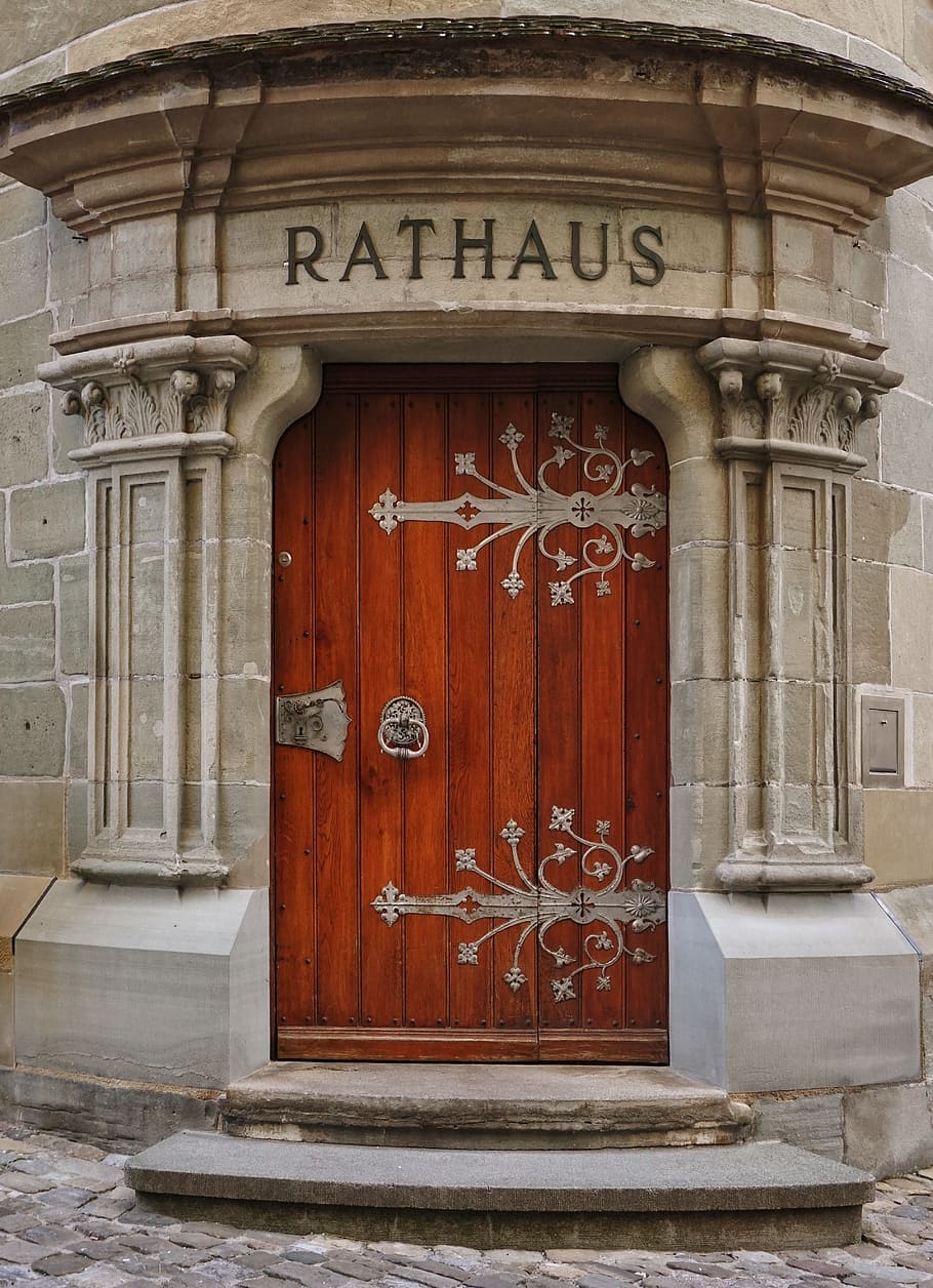 door, architecture, facade, input, pillar, travel, town hall HD wallpaper