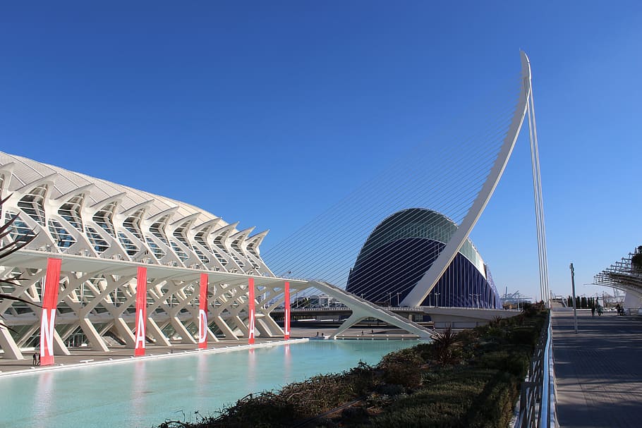 valencia, spain, night, reflex, light, travel, europe, tourism HD wallpaper