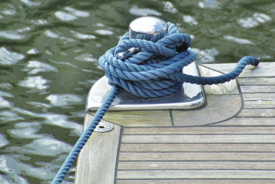 blue rope, ropes, knot, woven, close, cordage, leash, dew, tross, HD wallpaper
