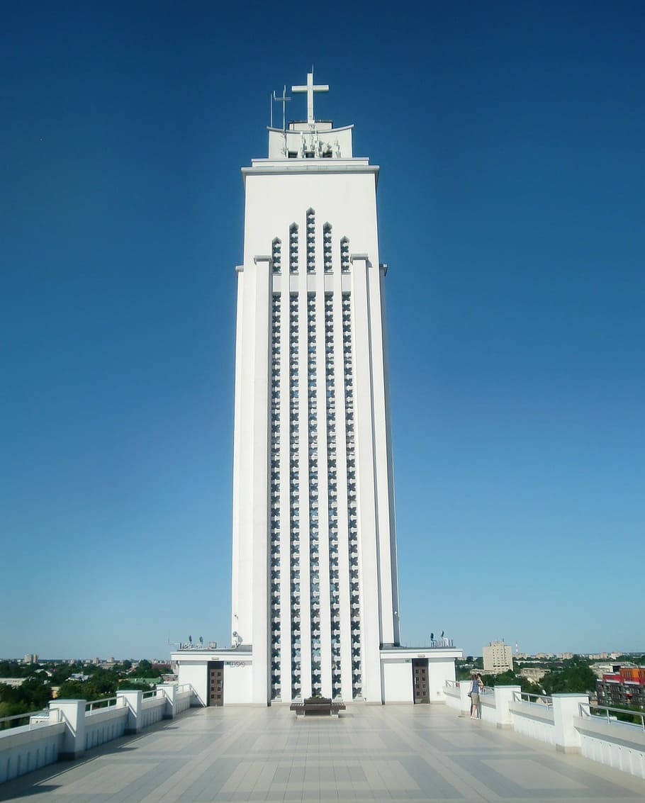 church, skyscraper, architecture, white, cross, christian, believe HD wallpaper