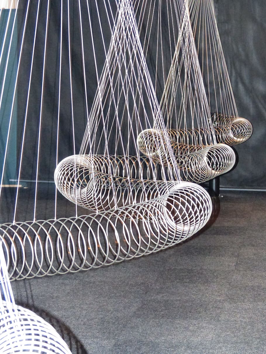 silver steel hanging decoration, movement, vibration, feather HD wallpaper