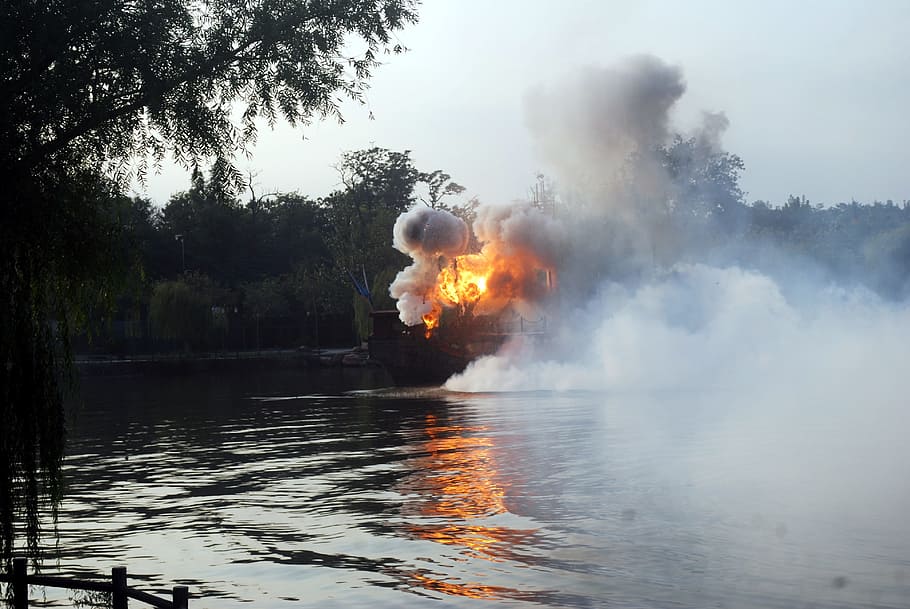 Explosion, Fire, Destruction, Blowup, bang, burst, burning HD wallpaper