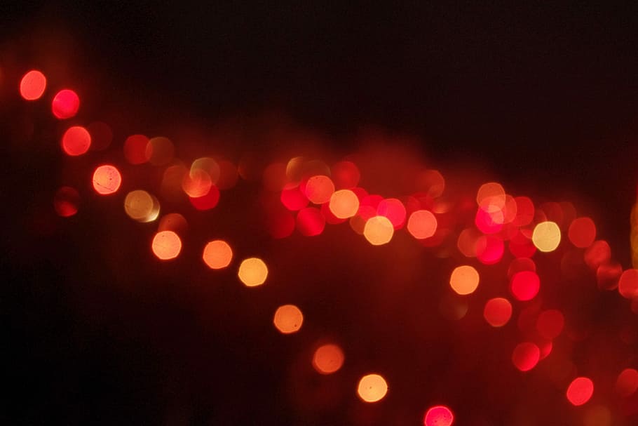 red and orange bokeh lights, Winter, Tree, Lights, Glow, Garden