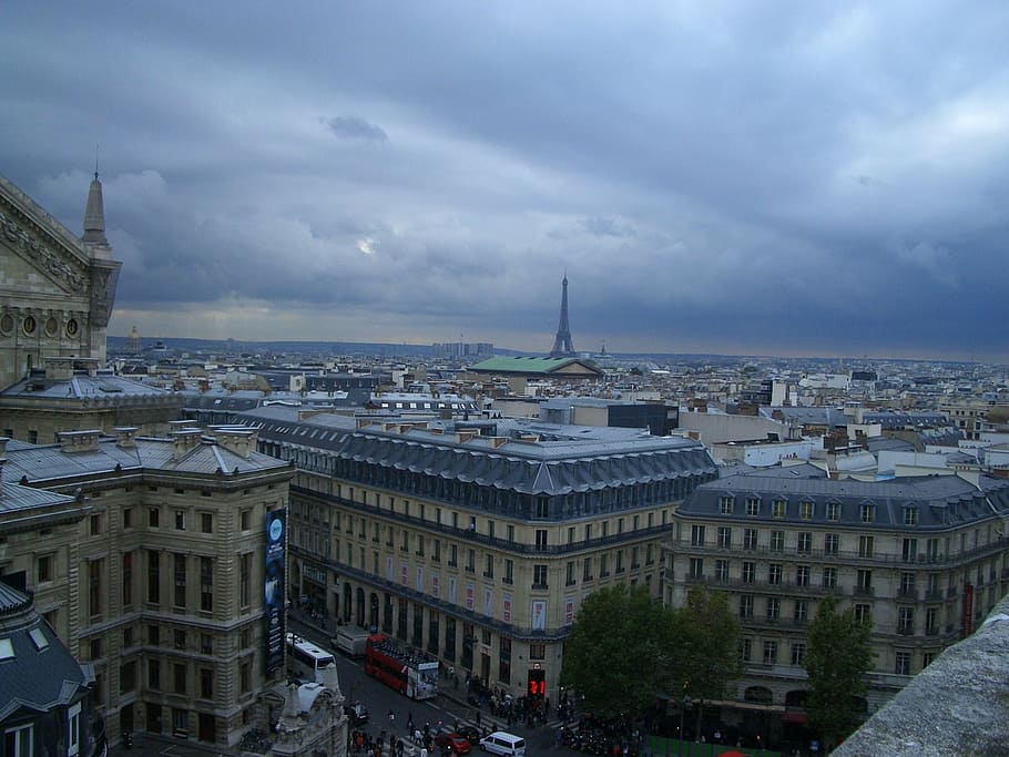 paris, distant view, lookout, france, viewpoint, clouds, vision, HD wallpaper