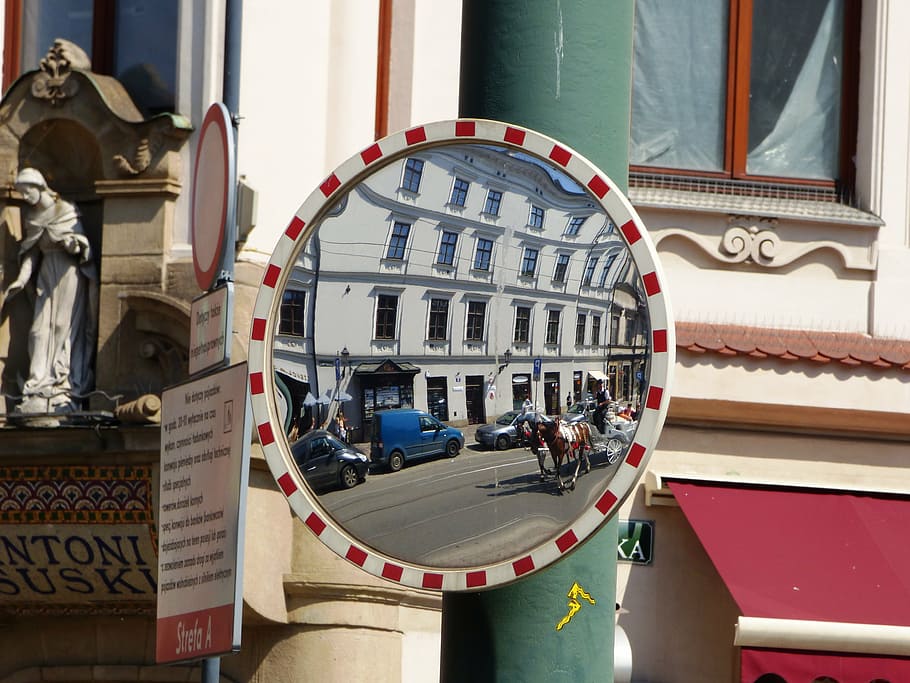 mirror, reflection, street, urban, building exterior, built structure HD wallpaper