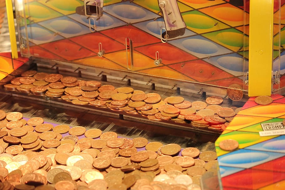 assorted gold-colored coins, Coin Drop, Machine, Arcade, Money, HD wallpaper