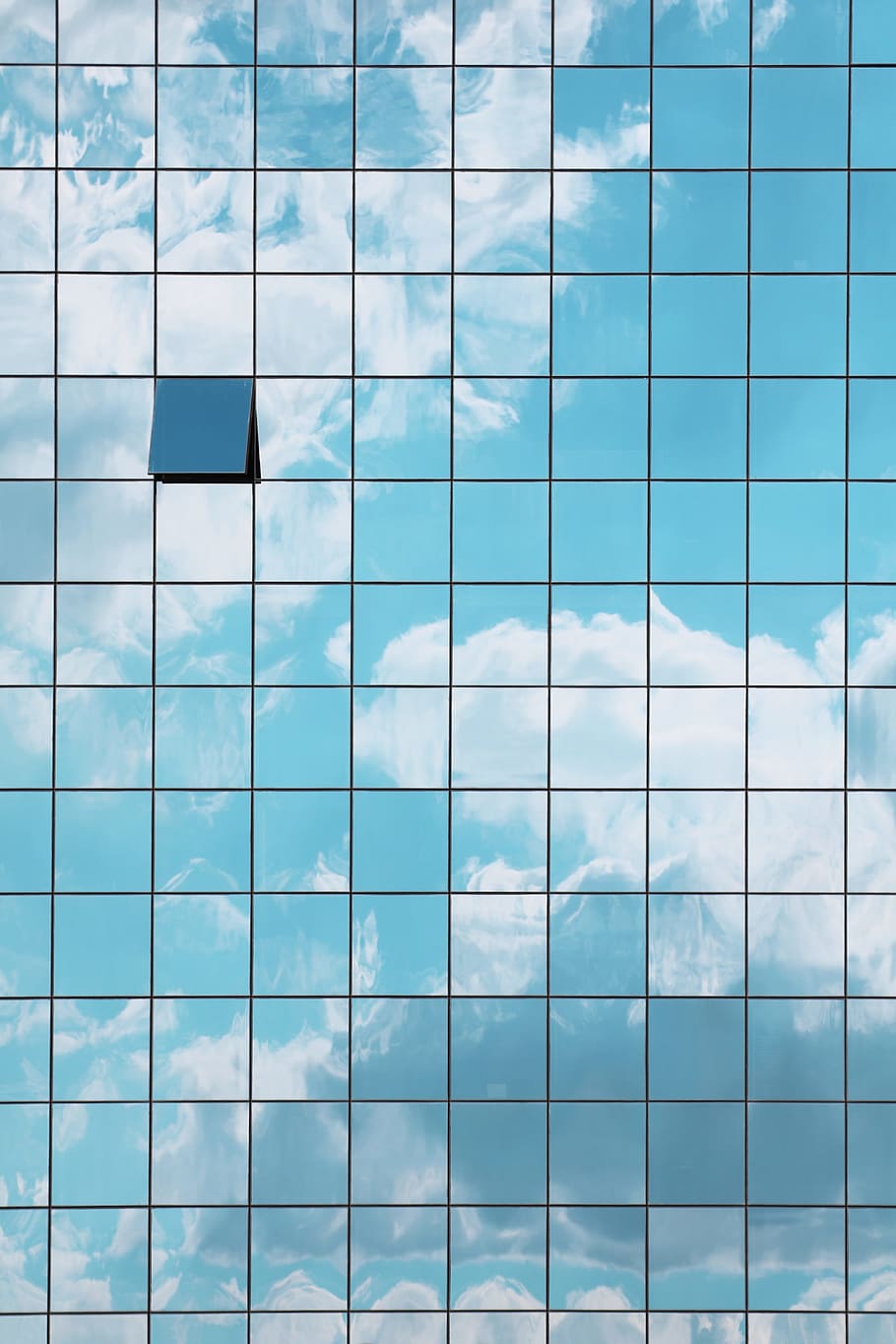 sky, clouds, building, windows, facade, glass panels, skyscraper HD wallpaper