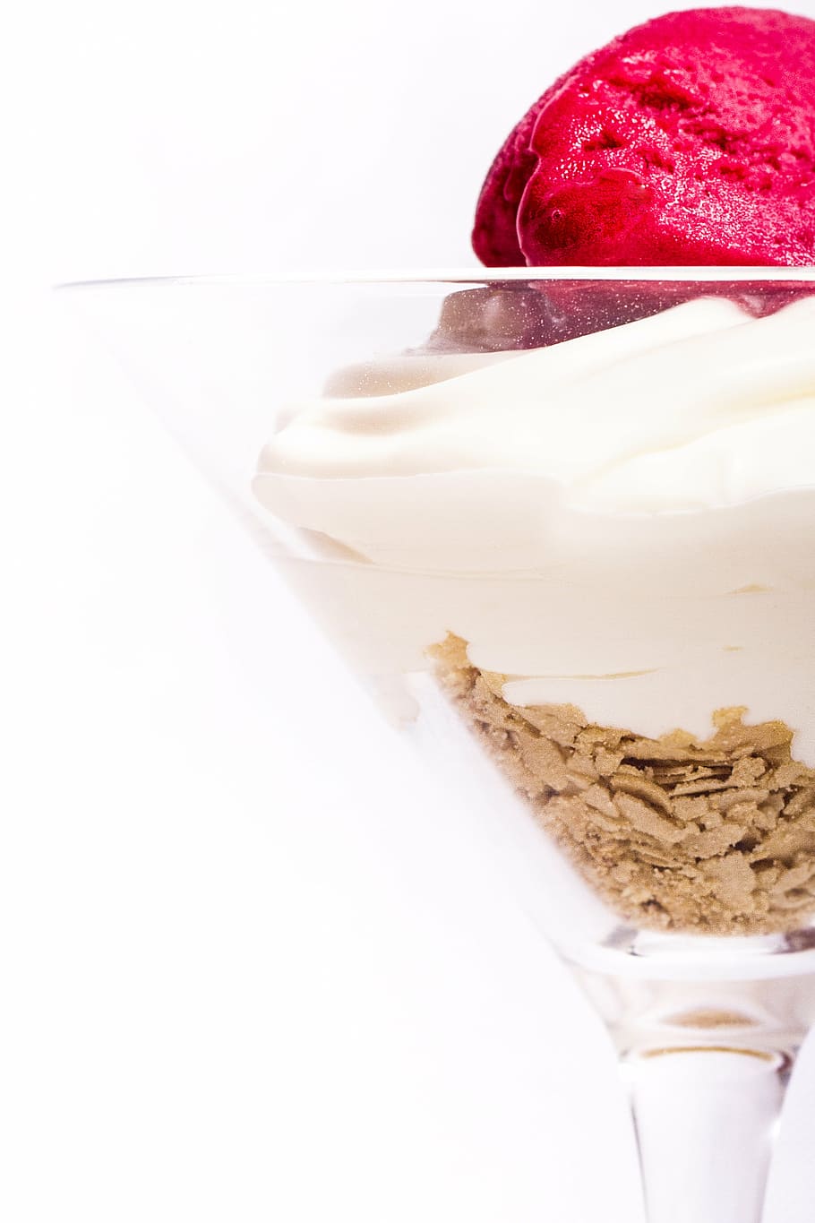 clear cocktail glass, ice cream, dessert, raspberry, deser HD wallpaper