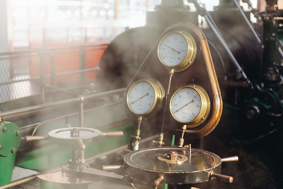 brass analog gauge, steam engine, machine, steel, old, power HD wallpaper