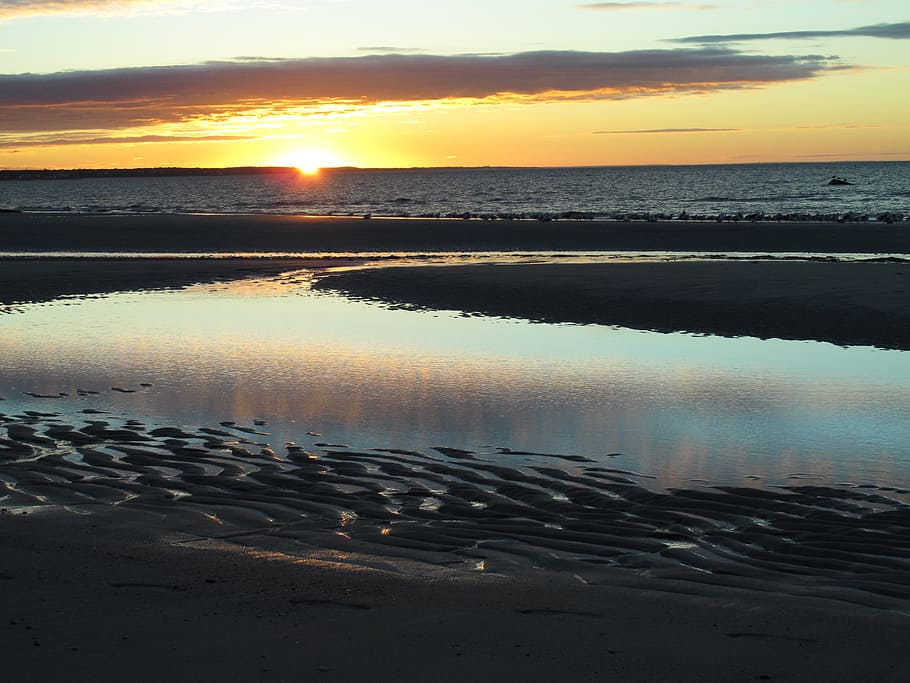 sunset, beach, ocean, sea, sand, beach sunset, sky, wave, horizon HD wallpaper