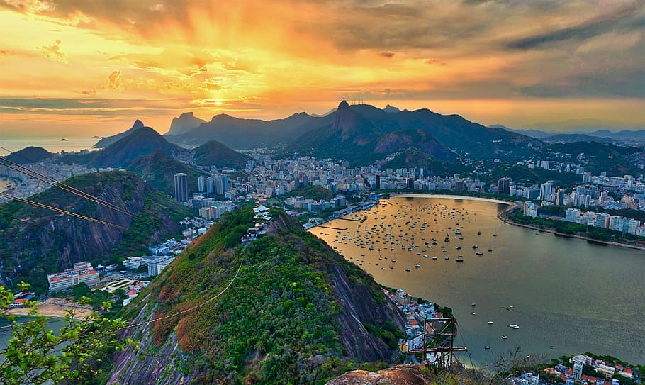aerial view of mountain, rio, brazil, janeiro, brazilian, summer, HD wallpaper