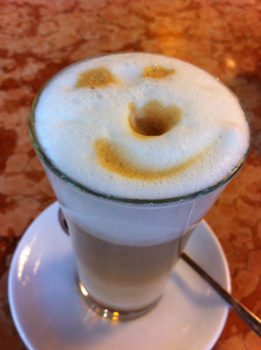 coffee, smiley, coffee cup, glass, foam, cafe, drink, cappuccino HD wallpaper