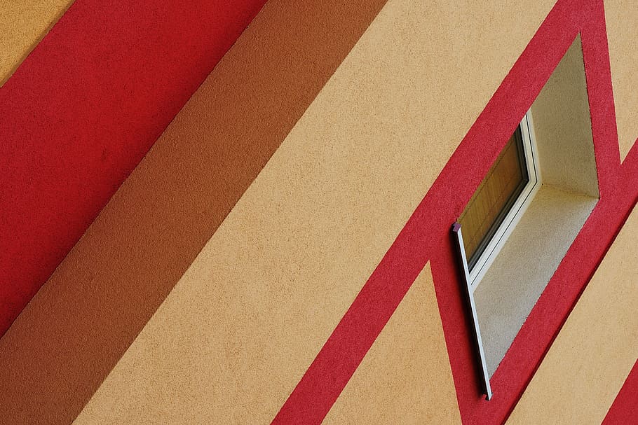 red and brown wall paint, architecture, window, abstract, angle HD wallpaper