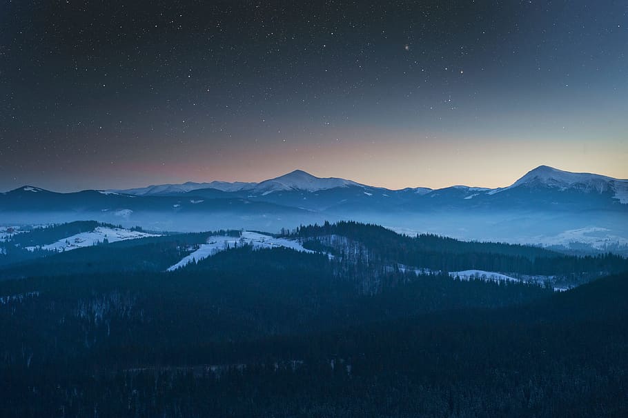 landscape photo of mountain during nighttime, landscape photography of mountain with pine trees, HD wallpaper