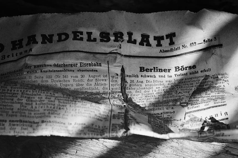 newspaper, daily newspaper, handelsblatt, pages, font, old script