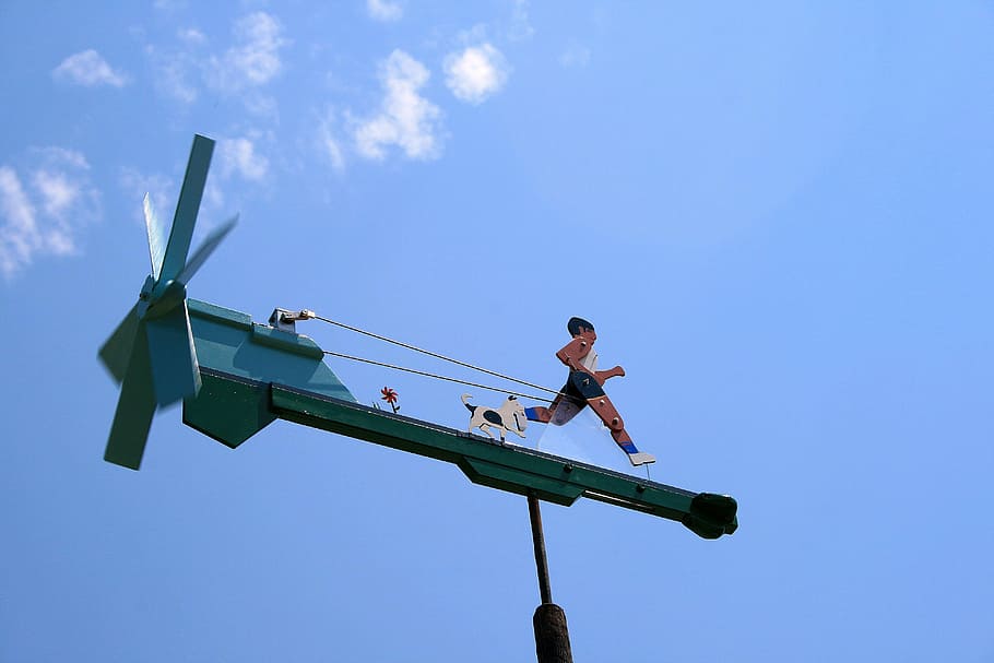 whirligig, vane, wind, direction, figure, runner, dog, sky HD wallpaper