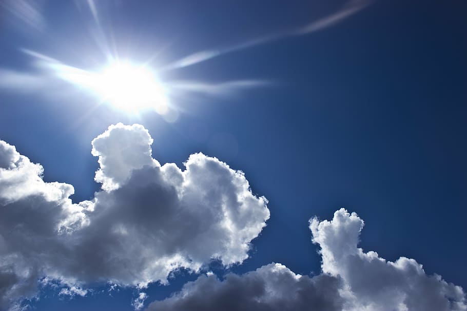 white clouds and blue sky during day time, sun, nature, summer HD wallpaper