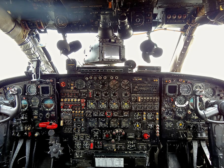 black helicopter interior, cockpit, aircraft, driver, control, HD wallpaper