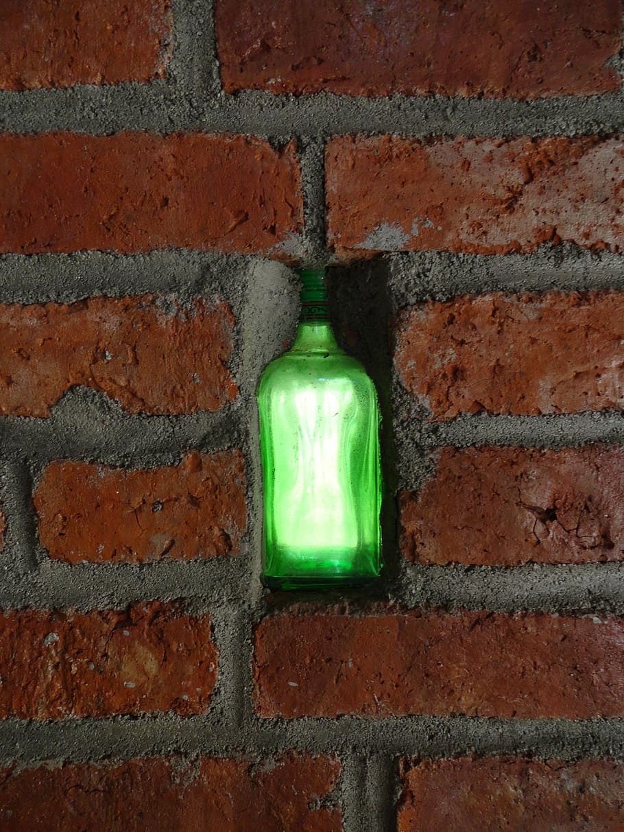 glass bottle, window, green, light, recycling, arts, wall - building feature HD wallpaper