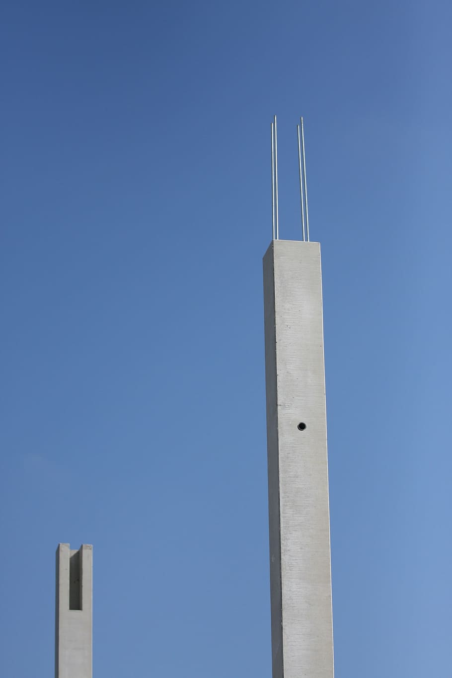 concrete, site, pillar, blue, sky, clear sky, copy space, low angle view HD wallpaper