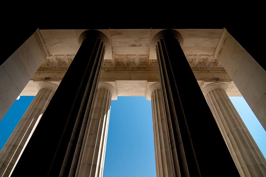 beige concrete pillars in building, modern, stone, massiveness, HD wallpaper