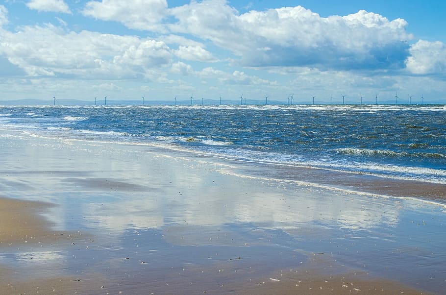 Beach, Sand, Sand, Sea, Cloud, sky, cloudy, holiday, blue, sunshine HD wallpaper