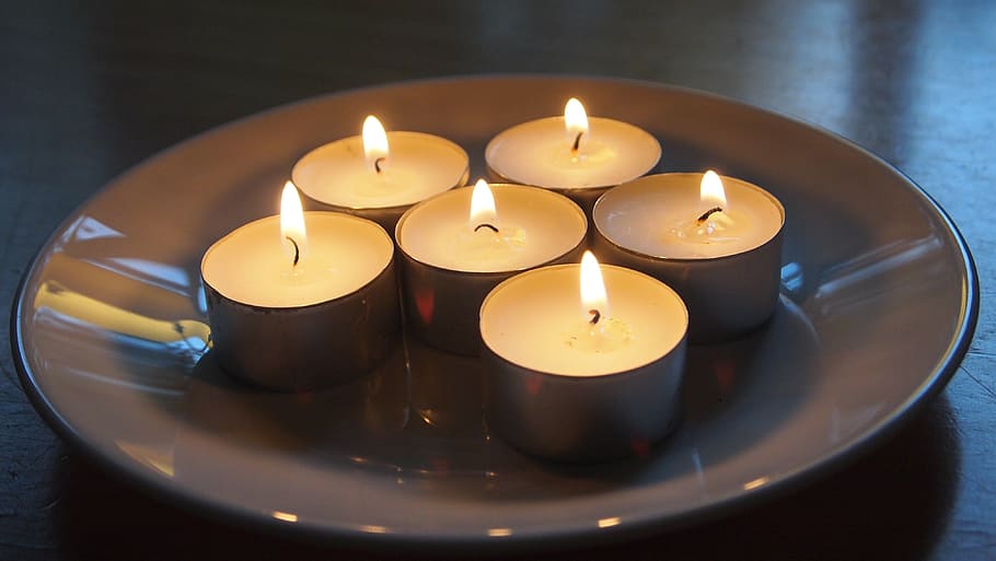 tealight candle lighted, dark, hope, flame, group, burning HD wallpaper