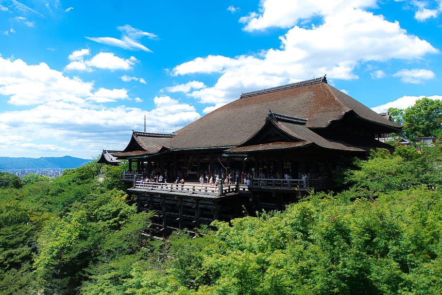 brown structured building with green leafed trees, temple, japan, HD wallpaper