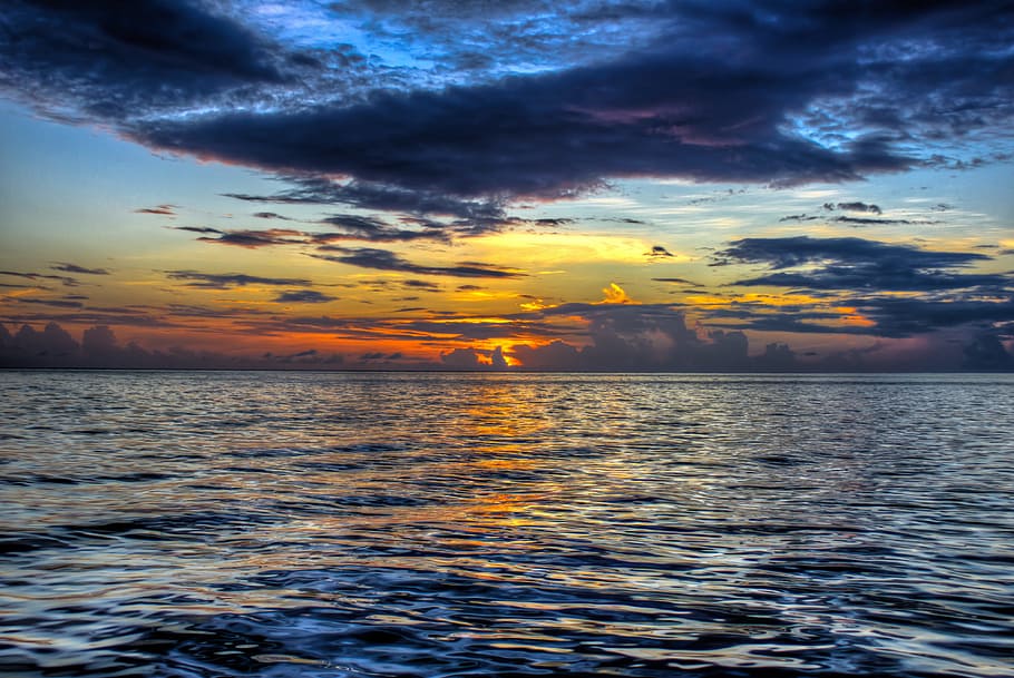 sea, ocean, water, waves, nature, horizon, dark, clouds, sky HD wallpaper