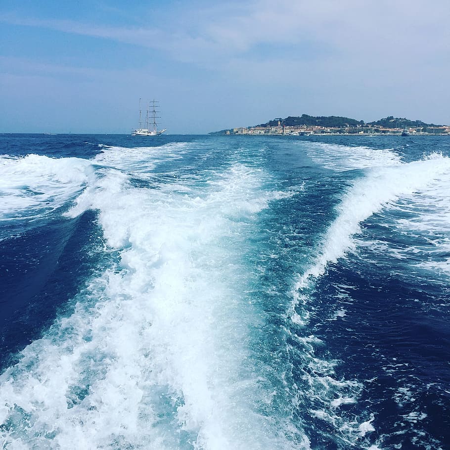 Sea, Waves, Water, Ocean, Outdoor, blue, boat, lifestyle, ripple HD wallpaper