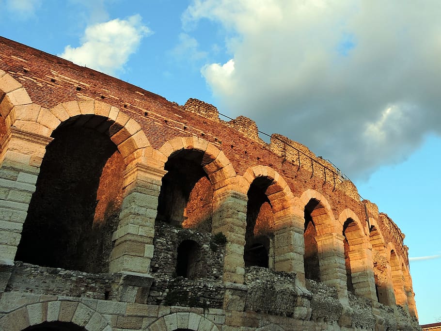 arena, monument, verona, italy, architecture, cloud - sky, built structure, HD wallpaper