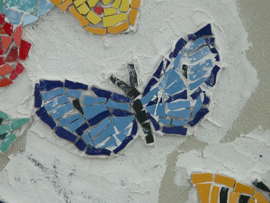 Butterfly, Mosaic, Colorful, blue, tinker, build, art, decoration