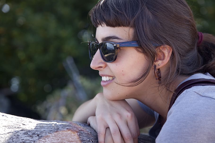 woman wearing black sunglasses in close up photography, framed