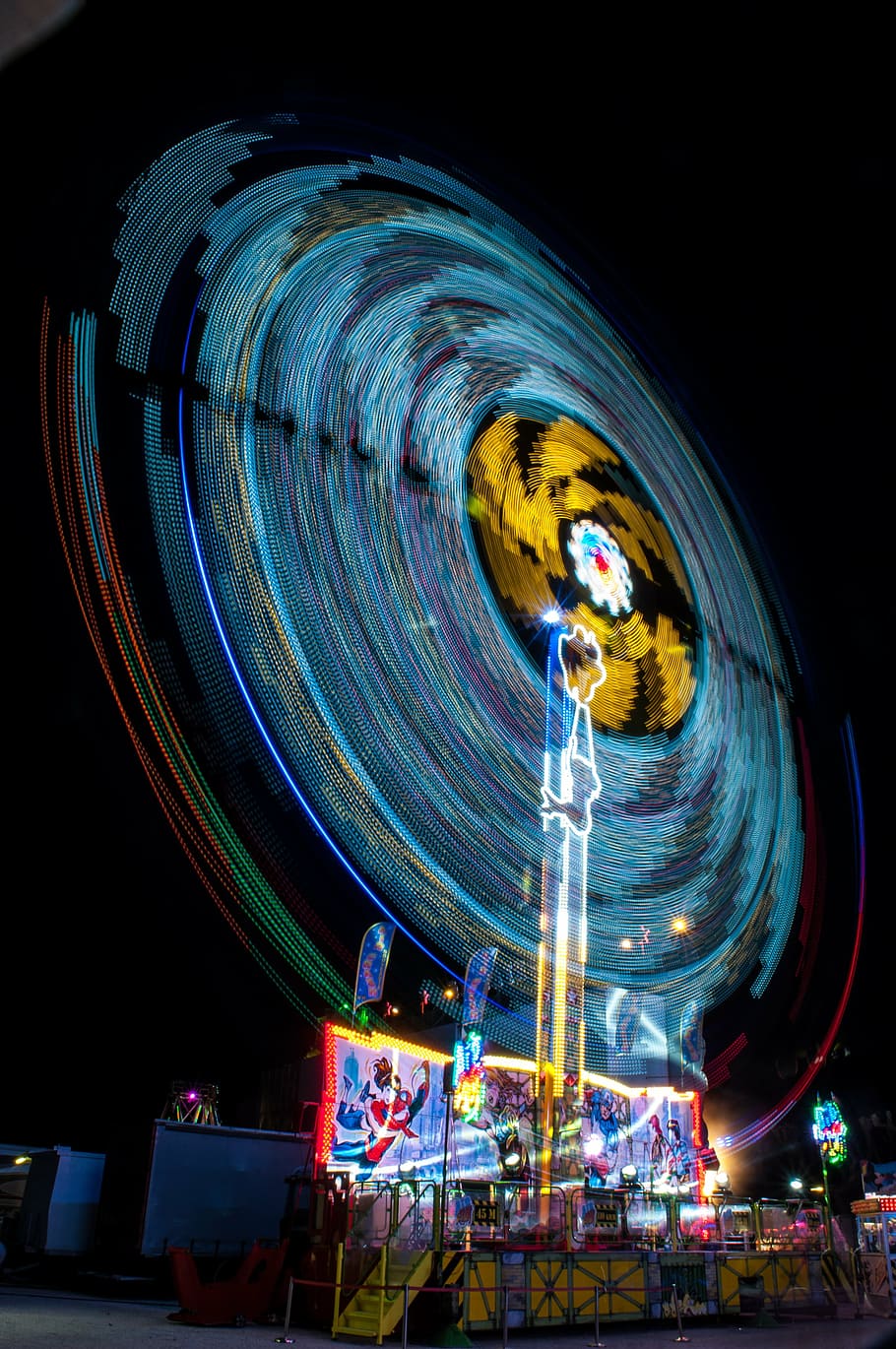 manege, illumination, slow break, amusement park, amusement park ride HD wallpaper