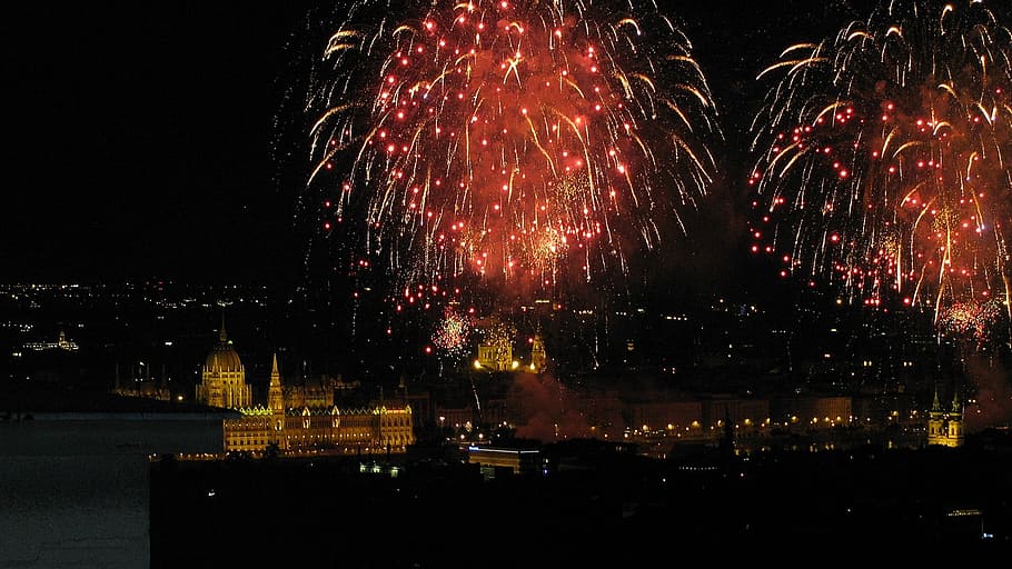 budapest, holiday, fireworks, night, illuminated, firework display HD wallpaper