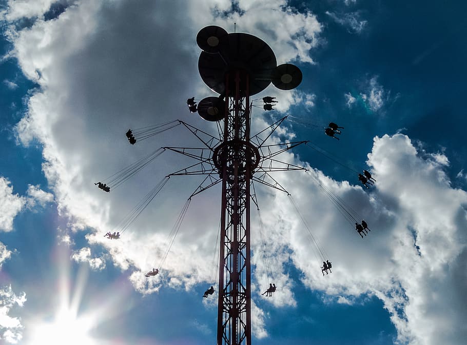 white clouds, roller coaster, attraction, fun, emotion, risk HD wallpaper