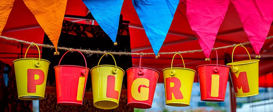 buckets, red, yellow, art, painted, artwork, decoration, painted wall HD wallpaper