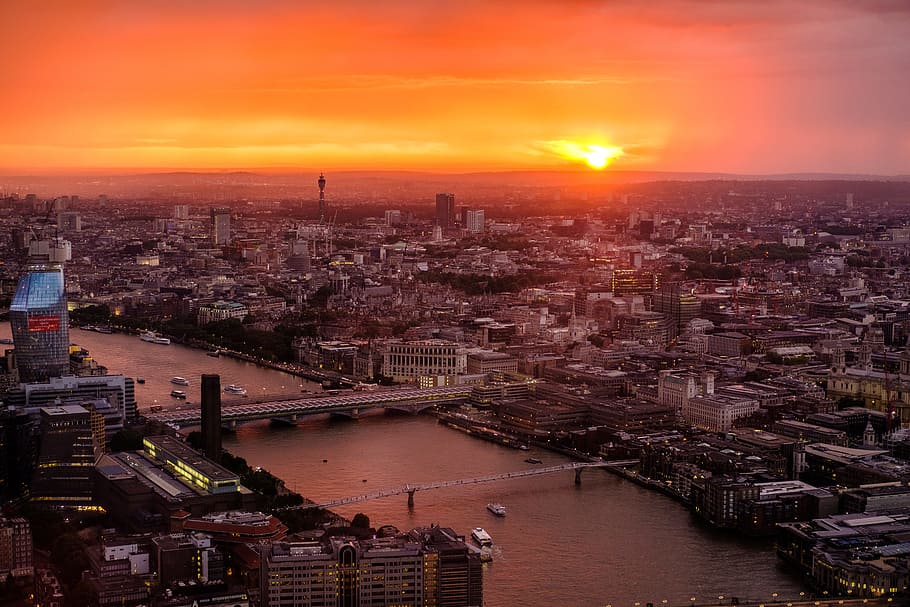aerial view photography of high-rise building during sunset, London