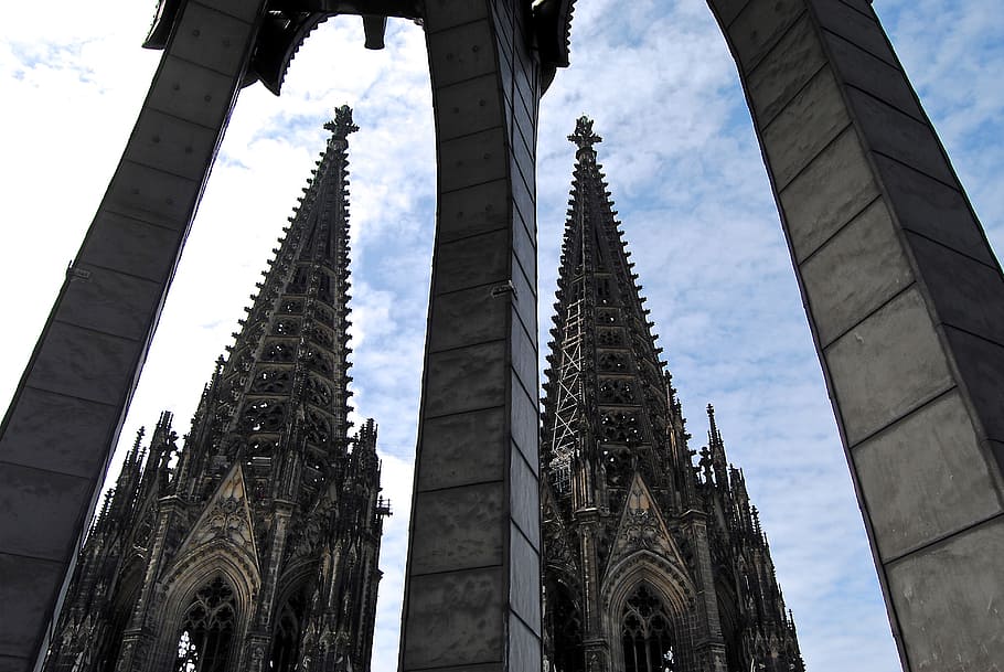 double tower, towers, bell tower, gothic, cologne, dom, side window HD wallpaper