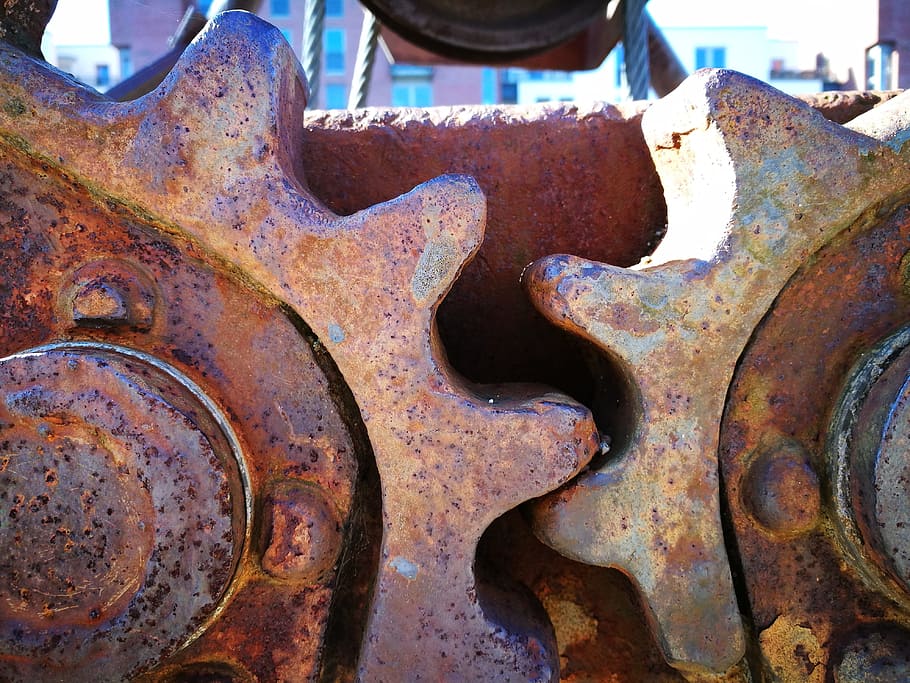 technology, gears, mechanics, metal, rusty, machinery, close-up HD wallpaper