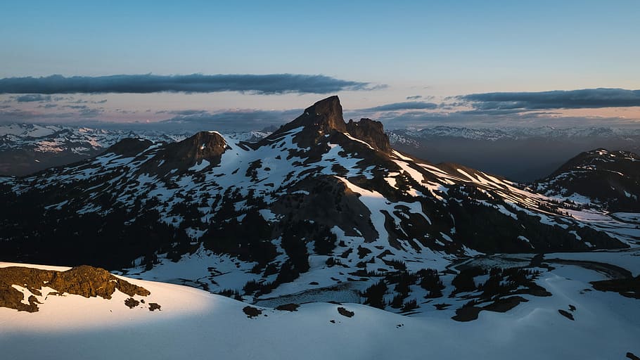 mountain range covered in snow, aerial photography of mountain covered in snow HD wallpaper