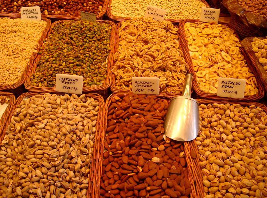 market, nuts, food, delicious, hazelnuts, tasty, pistachios, HD wallpaper