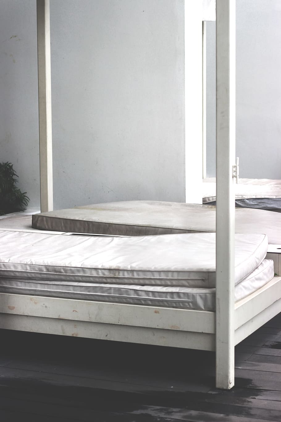 white wooden bed frame, white mattresses on bed, bedroom, interior HD wallpaper